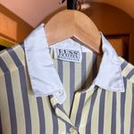 Vintage Russ Petites Butter Yellow and Gray Striped Shirt Size Medium Photo 6