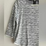 W5 Anthropologie Black and White Fringe Hem 3/4 Sleeve Zippered Aztec Blouse, M Photo 2