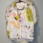 Cynthia Rowley  100% linen Multicolor Leaf Button-Down Shirt FARM RIO vibes Photo 0
