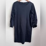COS  navy blue Scuba Midi Dress Ruffled drawstring Sleeves boxy modest M Photo 1