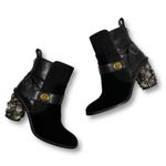 Coach EUC  Moto Bootie Tea Rose Block Heel Black Leather Suede Women's 5 Photo 0