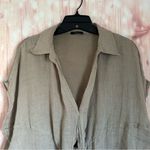 Massimo Dutti  Taupe Beige Tie Front Linen Blouse Size M Photo 3