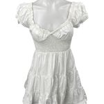 Princess Polly White Short Puff Sleeve Smocked Tiered Mini Fit & Flare Dress 0 Photo 0