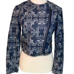 Skies Are Blue Anthropologie asymmetrical denim cropped jacket, size S EUC Photo 1