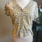 Cheetah Short Sleeve Leopard Print Button Cardigan Top xl Y2K yellow animal Photo 0