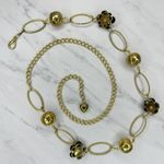 Black Rhinestone Flower Gold Tone Chain Link Belt One Size (OS) ✨ Photo 9