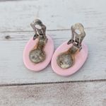 Vintage Clip On Earrings Woodgrain Pattern Oval Photo 5