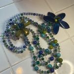 Source Unknown Multicolor Floral Beaded Necklace Blue Photo 3