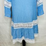 Swimsuit Coverup Dress Women One Size Blue White Crochet Lace Trim Boho Peasant Photo 10