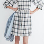 Madewell NEW  Lucie Elbow-Sleeve Smocked Mini‎ Dress in Lebaum Plaid, M Photo 0