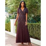 Mac Duggal   Embellished Tulle Wrap-Effect Column Gown Size 16‎ Plum Formal Photo 12