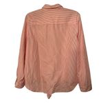 Chico's  No Iron Button Up Shirt Top Front Tie Pinstriped White Coral Sz 2 Lg Photo 1