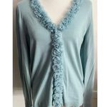 Talbots • Light Teal Blue Cardigan with Ruffle Trim Photo 0