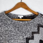 J Jill Chunky Knit Boxy Sweater Geometric Pattern Oversized Size Medium Artsy Gray Photo 2