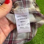 Roar‎ Women's Large Western Plaid Embroidery Long Sleeve Button Up Sheer Purple Photo 6