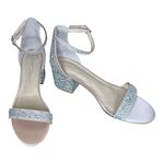 Blue by Betsey Johnson 7.5 Low Block Heeled Rhinestone Sandal, round open toe​ Silver Photo 1