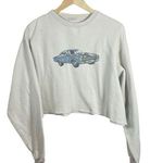 Brandy Melville  Motor Car Show Cropped Crewneck Sweatshirt in White/Blue OS Photo 3