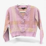 Witty Fox Cottagecore Plaid Crop Cardigan Sweater Pink Tan Size S Photo 0