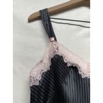 Vtg Satin Slip Dress Sz S Black‎ Pin Stripe Pink Lace Y2K Coquette Whimsigoth Black Photo 2