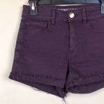 American Eagle  Women’s Hi-Rise Shortie Burgundy Purple Rolled Hem Denim Shorts Photo 1