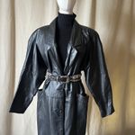 Vintage Pelle Black Leather Trench Coat S/M Oversized Long Jacket 90s Photo 1