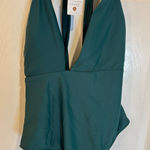 Shade & Shore  Halter Plunge One Piece Swimsuit Green Womens Medium‎ M 8-10 New Photo 0