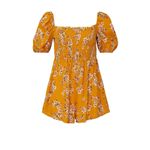 Flynn Skye Justine Romper Women's Small Orange Floral Puff Sleeve Smocked RTR Photo 10