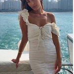 ZARA Blogger Favorite Off White Ruched Front Mini Dress Sz.S NWT Photo 0