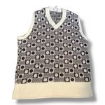 Vintage 70s Sweater Vest Brown Oatmeal Abstract Geometric Printed Knit Ribbed Size M Photo 1