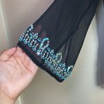 Itsu Womens 100 % Silk Size 6 Long Sleeve Blouse Beaded Sequin Black Blue Photo 4