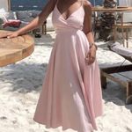 ZARA NWOT  LINEN BLEND PINK MIDI Dress With Bow Tie back Photo 2