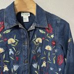 Quacker Factory  Jean Jacket‎ Size Large Denim Beaded Embroidered Floral Blue Photo 1