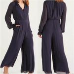 NWOT Boden Sarah Frill Button Front Chiffon Jumpsuit Navy 10 Blue Photo 1