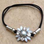 Silver Tone Gray Pearl Crystal Hair Tie Bracelet Photo 0