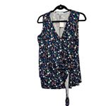 The Vanity Room Womens Navy Floral Wrap Blouse Sleeveless V-Neck Size 1X NWT Photo 1