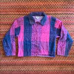VTG BLUE PINK PLAID BUTTON UP SQUIGGLY FUZZY Photo 4