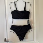 YACUN Women's High Waisted Bikini Swimsuit Strapless Bandeau Cheeky Black M NWT Size M Photo 2