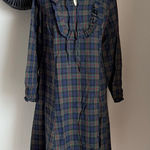 Vintage Handmade Tartan Plaid Ruffle Long Sleeve Dress Blue Photo 0