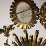 Flawed Vintage CZ Rhinestone Ceramic Cameo Starburst Bird Brooches Gold Photo 9