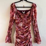 WAYF Dress Rosie Dress Red Roses Floral Asymmetrical Hem Puff Sleeves Sz S NWT Photo 1