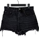 ZARA  The High Rise Cotton Distressed Cut Off Shorts Button Fly Denim 6 Black Photo 2