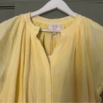 NEW Victoria Dunn Cotton Gauze Butter Yellow Ruffle Dress with Waist Tie Size L Photo 3