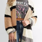 Buckle BKE Long Neutral Color Block Open Weave Knit Cardigan Sweater Size Small NWT Photo 0