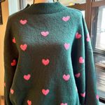 SheIn Dark Green Sweater with Pink Heart Accents Photo 1