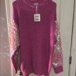 Davi & Dani  Pink Sweater with Sequin Sleeves SzM NWT Photo 2