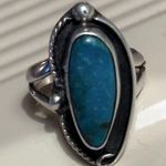 Navajo Southwestern Large Oval Turquoise Braided Tear Drop Ring size 7 Silver Photo 0