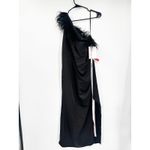Mac Duggal 68147 Black Feather Trim One Shoulder Draped Midi Dress Size 10 NWT Photo 3
