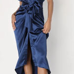 Lulus Satin Dress Navy Blue Photo 0