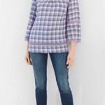 Chico's  Crochet-Detail Gingham Linen Popover Top Beach Boho Modest Mature Prep 0 Photo 0