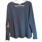 Umgee Womens Plus Size 1XL Multicolor Stripe Stretch Elbow Patch Blouse Photo 0